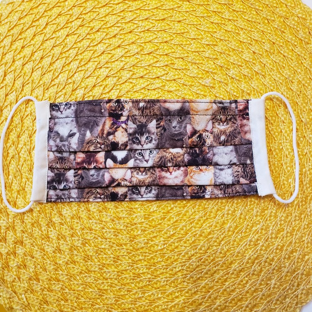 Triple Layer Handmade Face Mask - Fun Kitten Faces